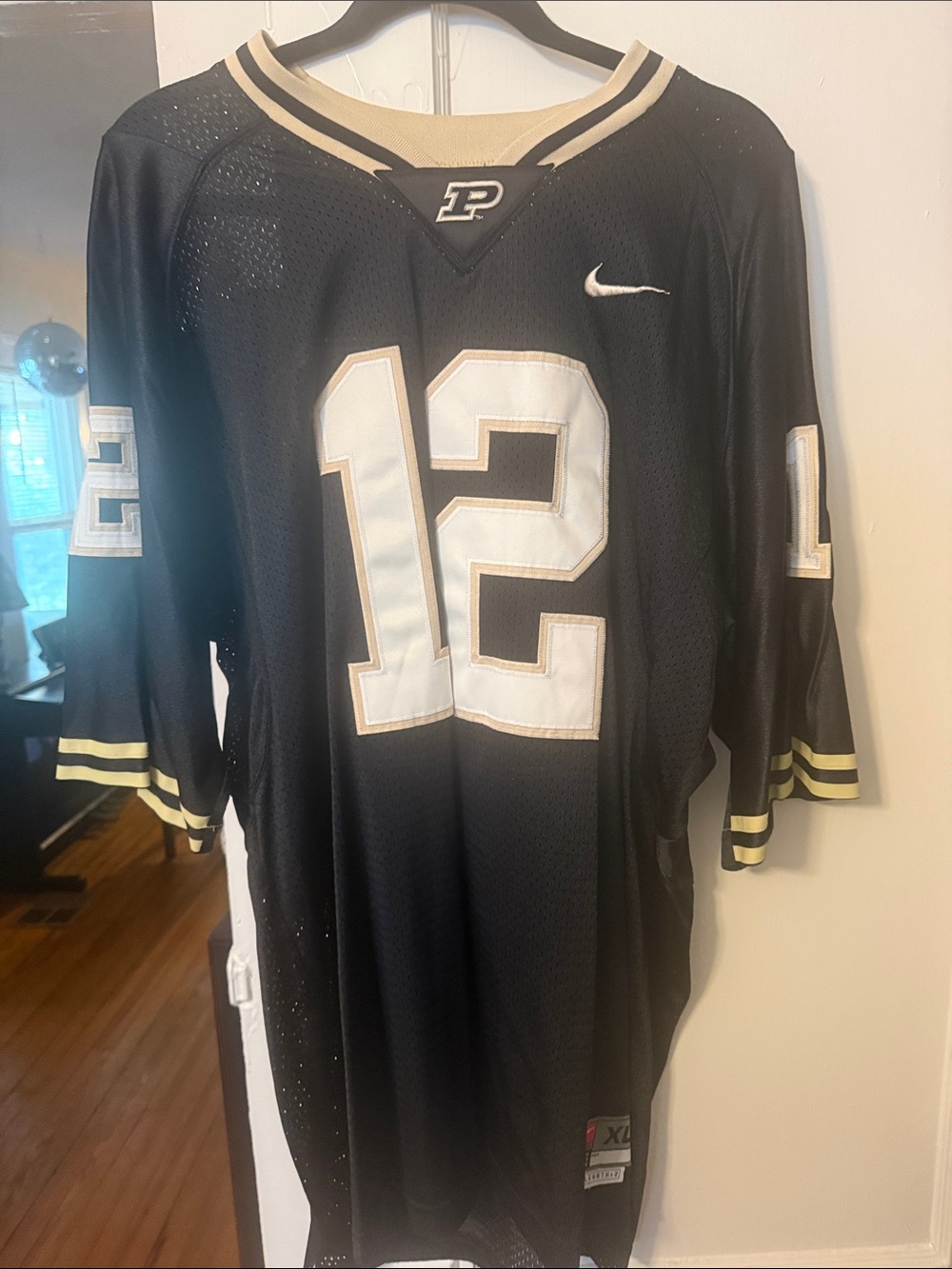 Nike Black, White and Gold Purdue Football Jersey #12